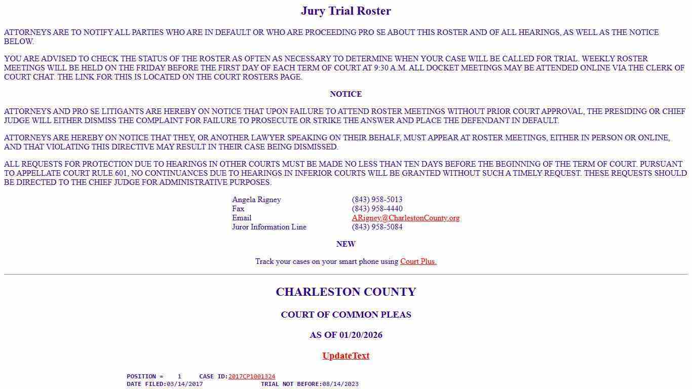 CASES ON JURY TRIAL ROSTER